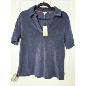 Boden Navy Terry Polo V-Neck Top